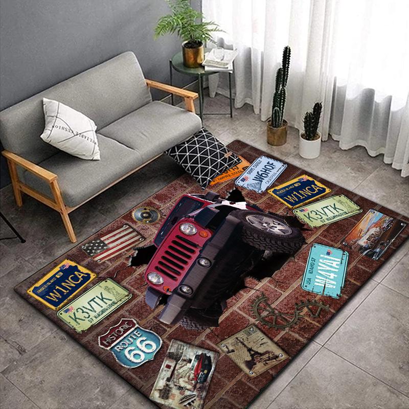 3D Vintage Car Area Rug Large,Carpet Rug for Living Room Bedroom Sofa Decoration,Doormat Kitchen Non-slip Floor Mat Picnic  Camp