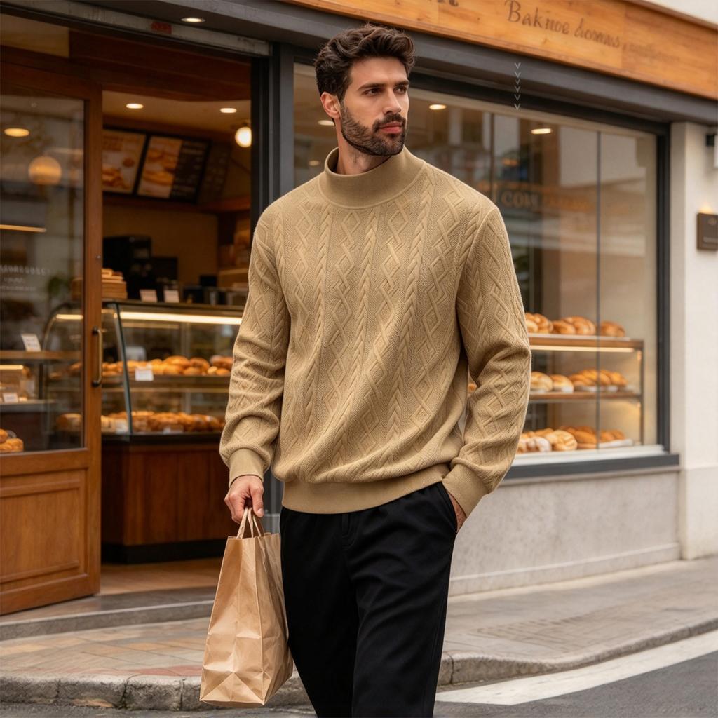 Suéter de Punto para Hombre Otoño Invierno, Jersey Casual de Cuello Medio de Color para Uso Diario al Aire Libre
