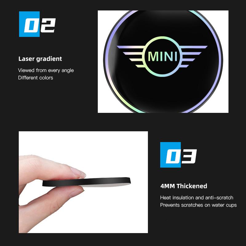 2Pcs Car Emblem Coaster Water Cup Pad Color Anti-Slip Mat For Mini Cooper JCW Works F54 F55 F56 F57 F60 R50 R52 R53 R55 R56 R57 Uylez55
