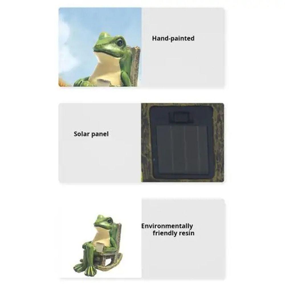 Waterproof Solar Powered Frog Night Light Mini Creative Rocking Chair Frog Figurine Lamp Cute Cartoon Ornament Animal Statue