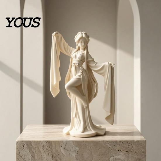 Detailed Chinese Style Statue 3D Printed Ancient Dancer Ornament, Elegant Flowing Water Sleeve Figurine, Traditional Home Decor Oriental Aesthetic