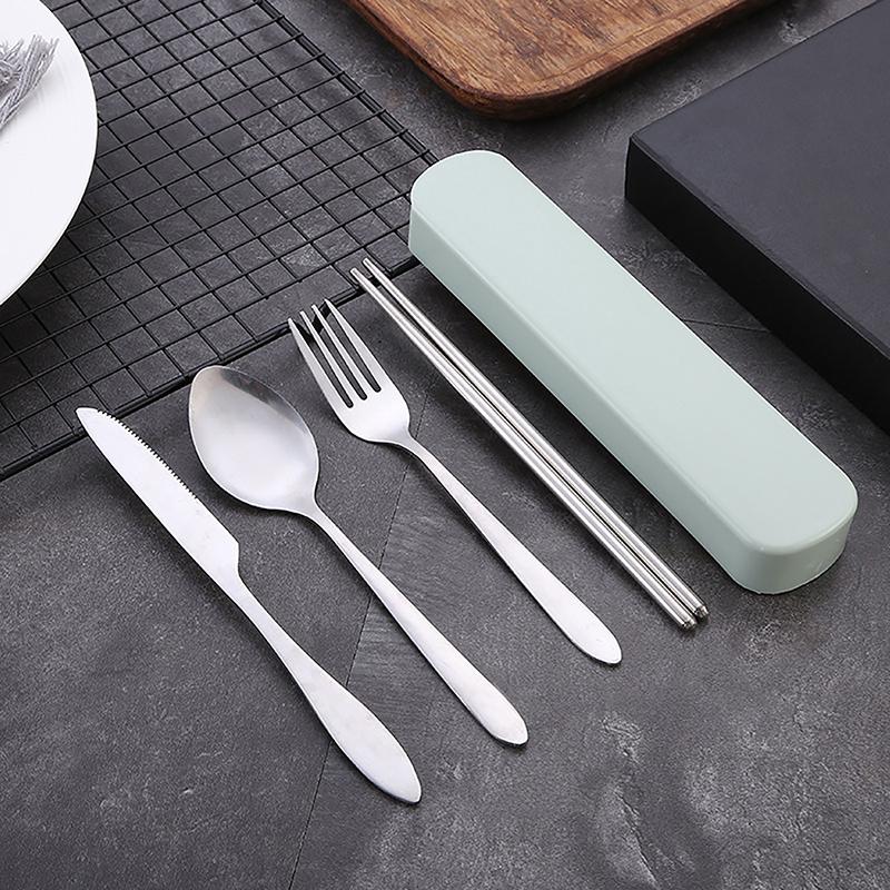 2/3/4pcs Stainless Steel Portable Cutlery Sets Chopsticks Spoon Fork Knife Travel Student Picnic Set Kitchen Accessories