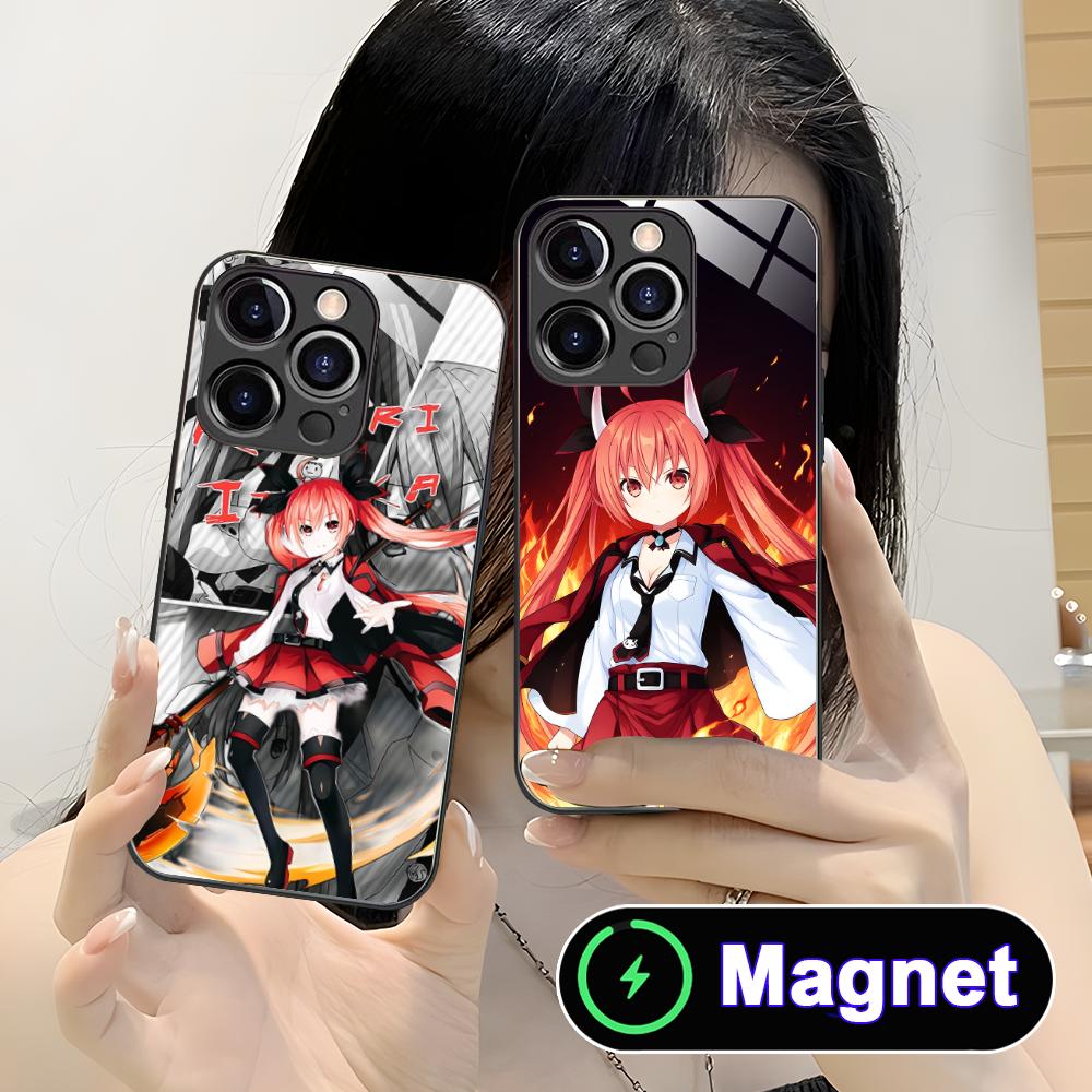 Date a Live Kotori Itsuka Glass MagSafe Mobile Phone Case for iPhone 17 16 15 14 13 12 11 Air Pro Max Plus Mini Colorful Cover