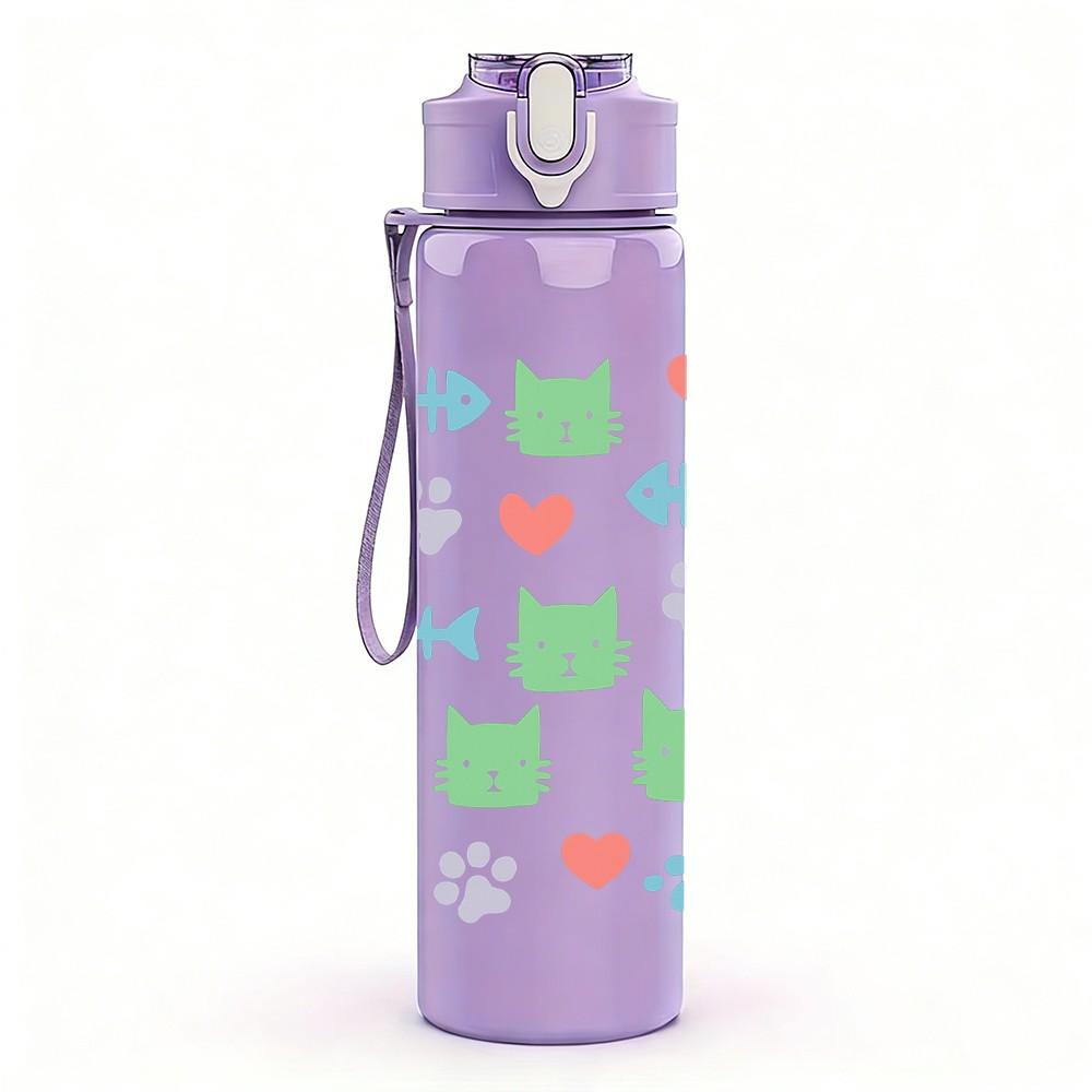 1PC Fish Heart Checkered Pattern 750ml Color Plastic Sports Water Bottle Leakproof Flip Straw Lid Suitable for Sports Office Home Use