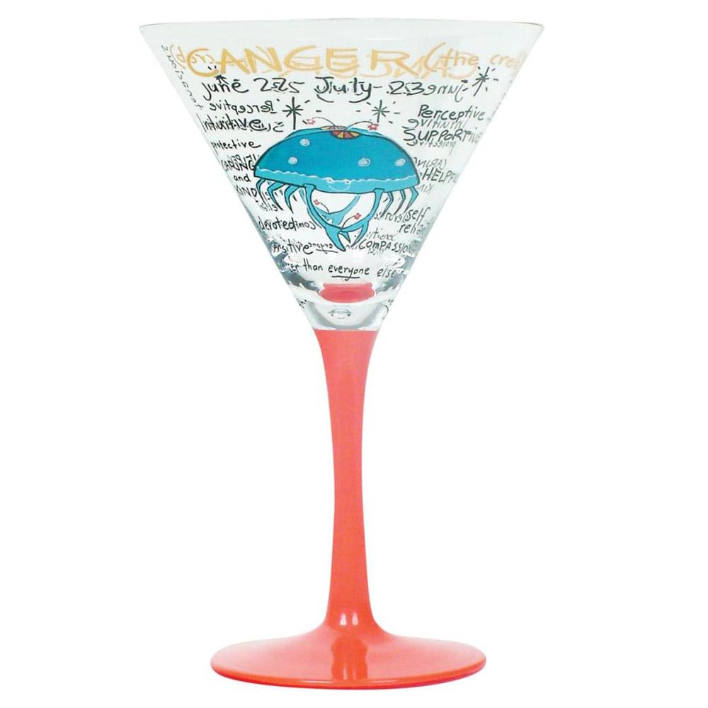 Coyote Zodiac Hand-Painted Martini Glass (Cancer)