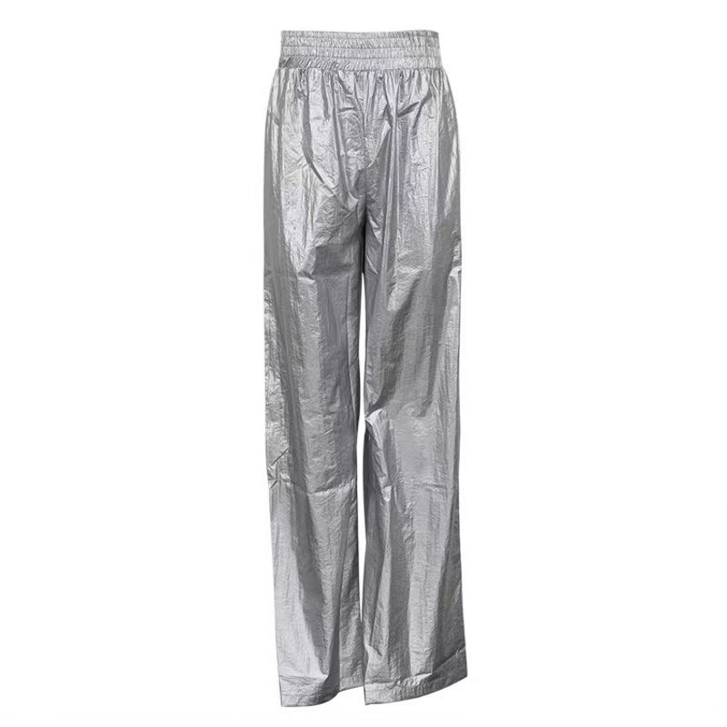 

Fashion New Arrival Fashion Silver Elastic Waist Loose Loose Pants Elastic Waist Wide Leg Pants Silver L