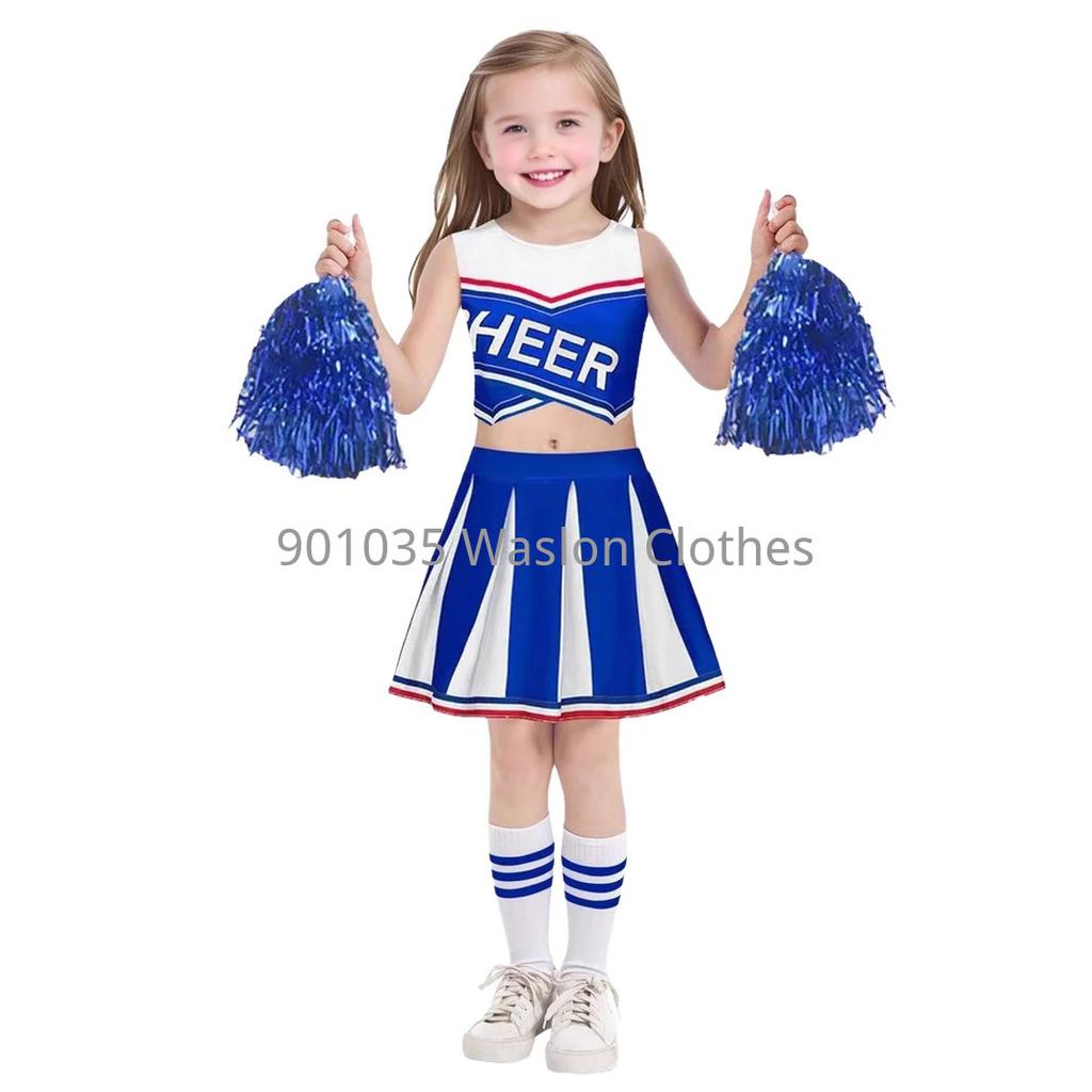 Women Girl Cheerleading Costume Sleeveless Dress Hand Flower With Stockings Dance Costume Set Schoolgirl Cheerleading Dance Suit