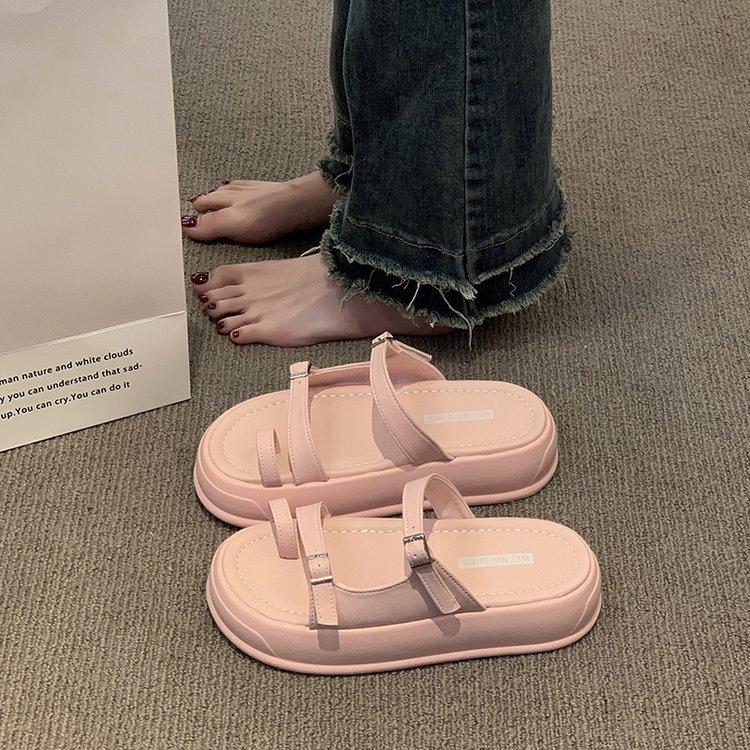

Fashion Hot Selling 2025 new Comfortable Thick Bottom Sandal Women s Summer Beach Casual Slip-On Slippers Breathable Leather Fashionable 40 розовый