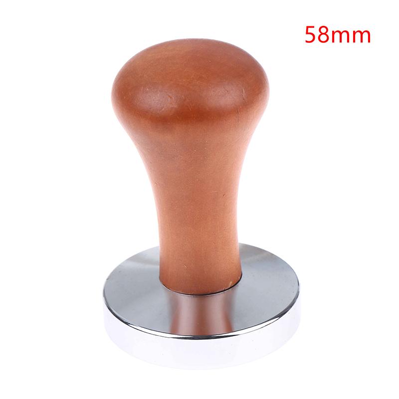 49/51/53/58MM Wood Coffee Tamper Internal Spring Balanced Force Coffee Hammer Stainless Steel Base Barista Tools