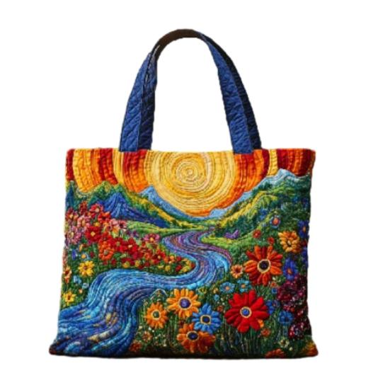 Gesteppte Tragetasche Retro-Print Stoff Pendler-Tote Vintage Leicht Faltbare Handtasche für Damen Tägliche Nutzung Reise Einkaufen