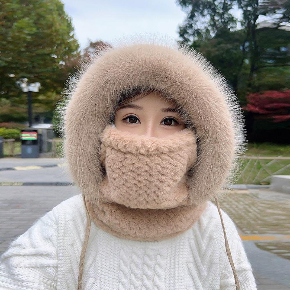 4-i-1 Luer Lue Plysj Maske Hatt Skjerf Sett Ny Pullover Lue Unisex