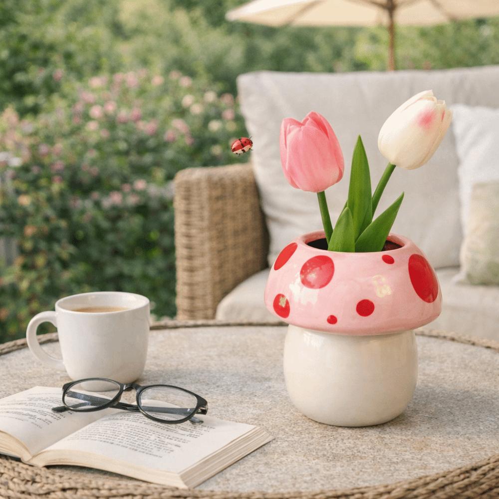 Creative Decoration Mushroom Decorative Piece Pink and Red Makeup Brush Holder  Makeup Organization