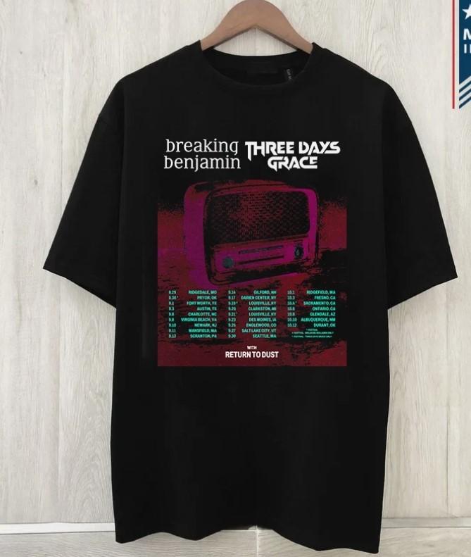 

BREAKING BENJAMIN Three Days Grace Summer Tour T Shirt Full Size Unisex T-Shirt S
