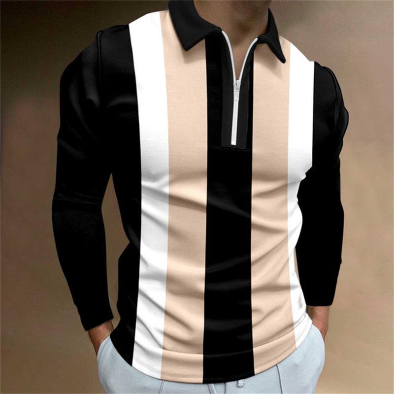 Slim Fit Long Sleeve Zip Polo, Casual Stylish Top for Men