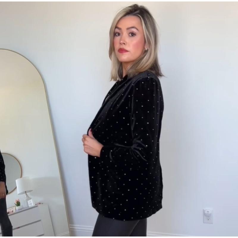 Blazer Feminino de Veludo com Diamantes Moda Slim Manga Longa Jaqueta de Terno Feminino Casaco de Terno Casual 2025 Brilho Office Lady Streetwear