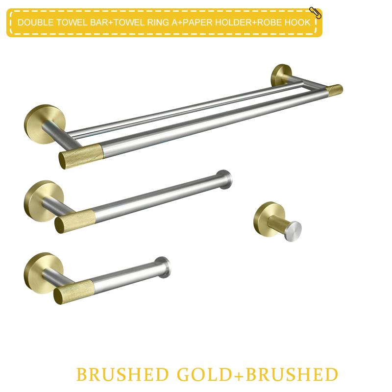 Brushed Gold & Brushed Bathroom Accessories Set Wall Mounted Clothes Hook Toilet Paper Holder Towel Bar Hardware Pendant