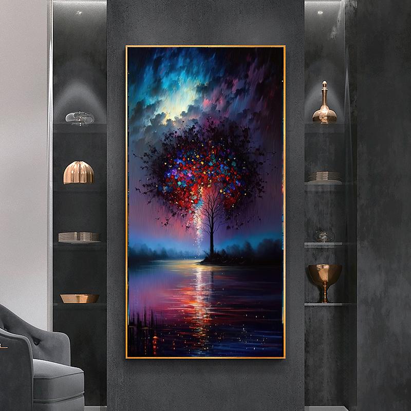Mørk Skog Livets Tre Lerret Maleri Veggkunst Magisk Skog Landskap Plakater og Trykk for Veranda Stue Dekor Cuadros
