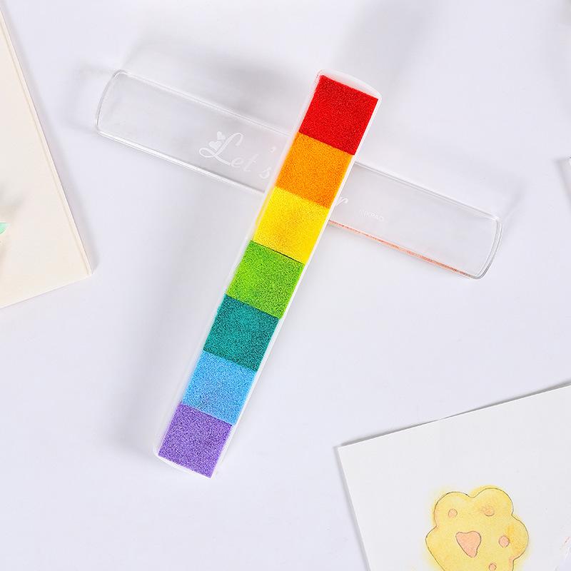 7-color Long Strip Gradient Children's Craft Ink Pads for Scrapbooking Journal Coloring Stamp Fun Kids DIY Fingerprint Painting