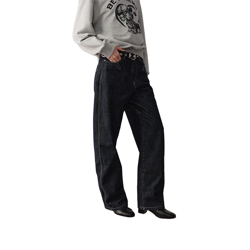 

ЗЕЛЕНЫЙ ПОЯС 2025 Зимние Вареные Джинсы из Необработанного Денима Прямого Покроя S