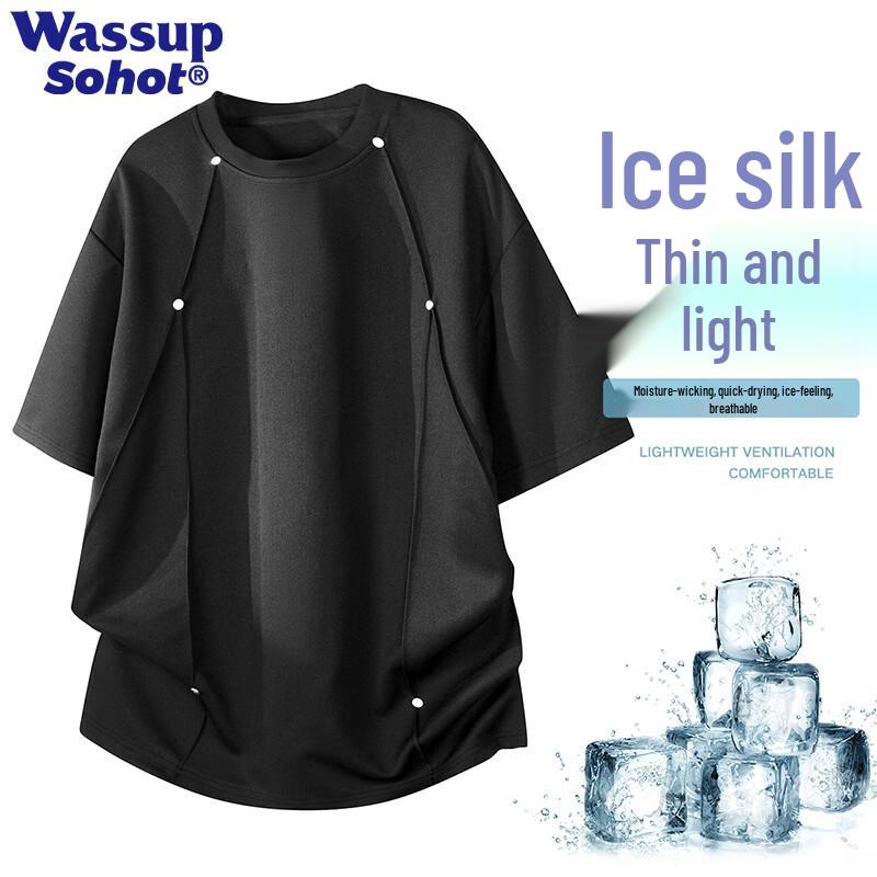 Wassup Sohot Men s American Style Rivet T-Shirt 5XL