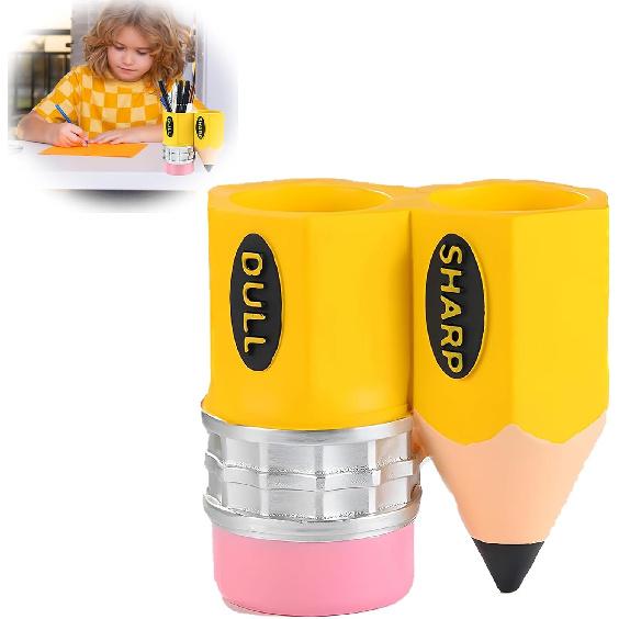 Sharp and Dull Pencil Holder for Classroom, Pencil-Shaped Dispenser, Storage Organizer for School, Teachers Office Desk Ideas (Yellow)