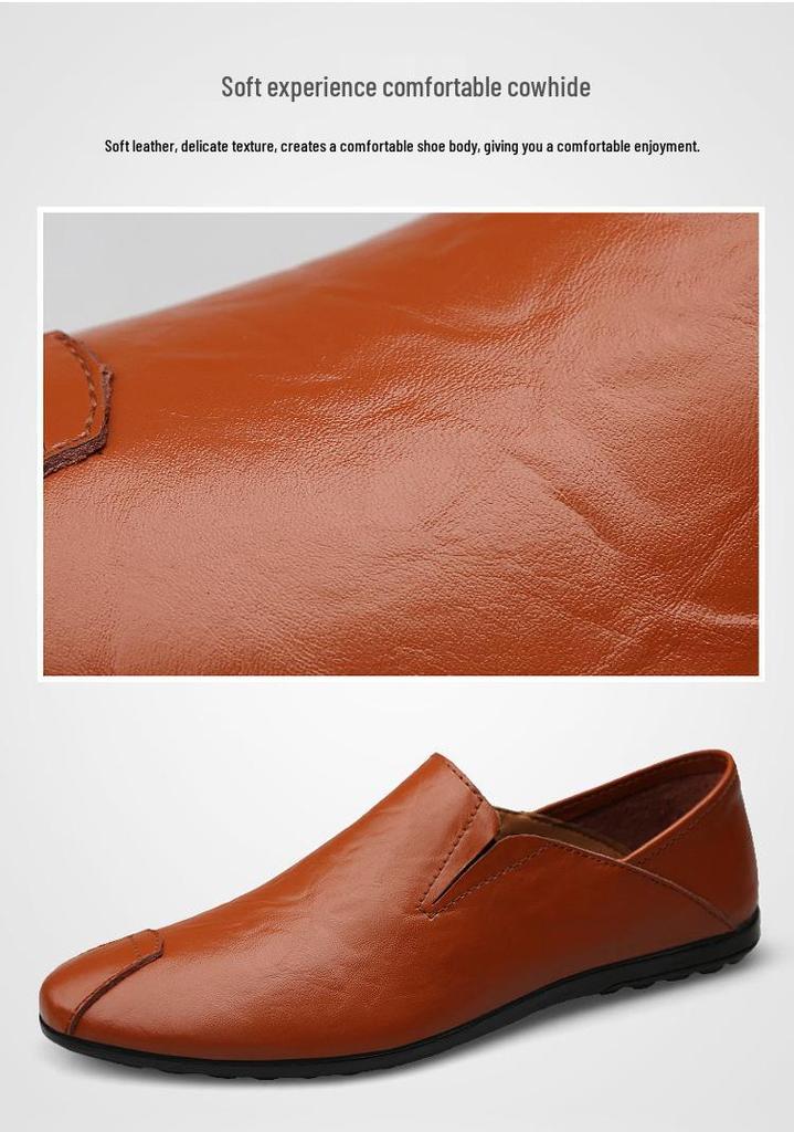 Men's Black Leather Slip-On Shoes – Breathable, Comfortable, Formal Business & Driving Shoes