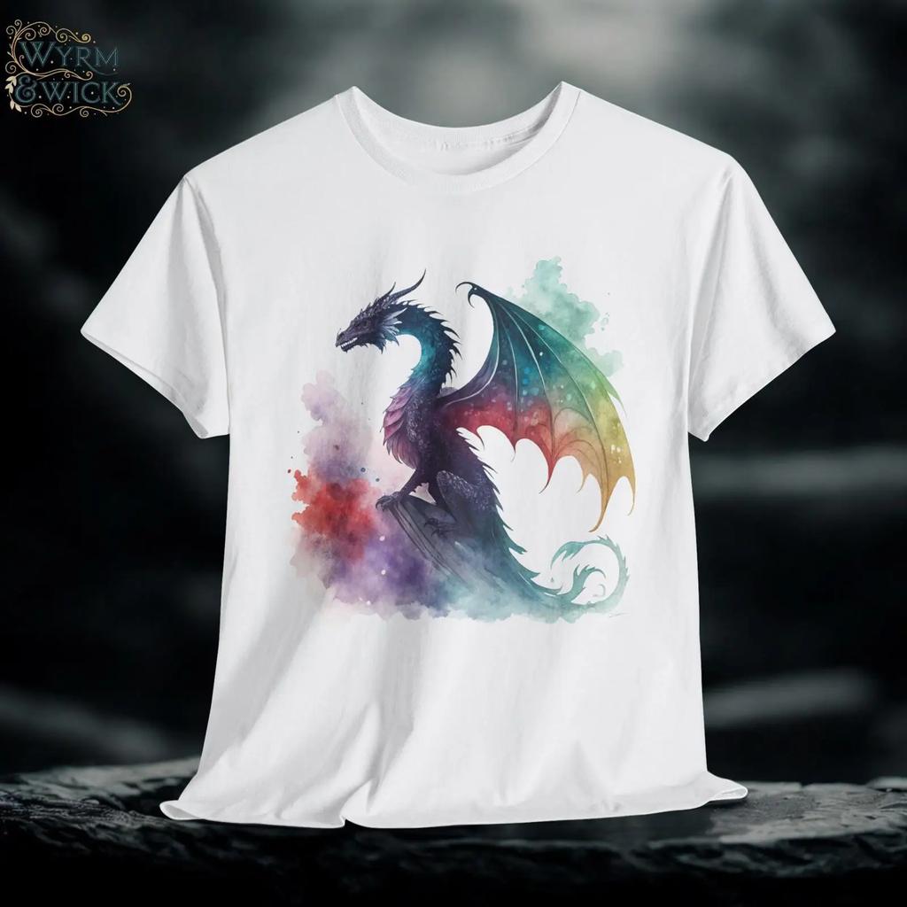 Watercolor Dragon T Shirt Fantasy Gamer Vintage Top For Everyday Wear Slightly Soft Fashion Graphic Comfortable
