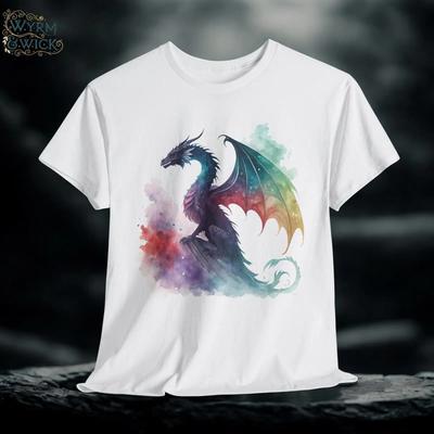 Watercolor Dragon T Shirt Fantasy Gamer Vintage Top For Everyday Wear Slightly Soft Fashion Graphic Comfortable
