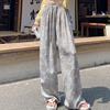 Summer Women Vintage Print High Waist Lace-up Pant Wide Leg Trouser With Pocket For Girls