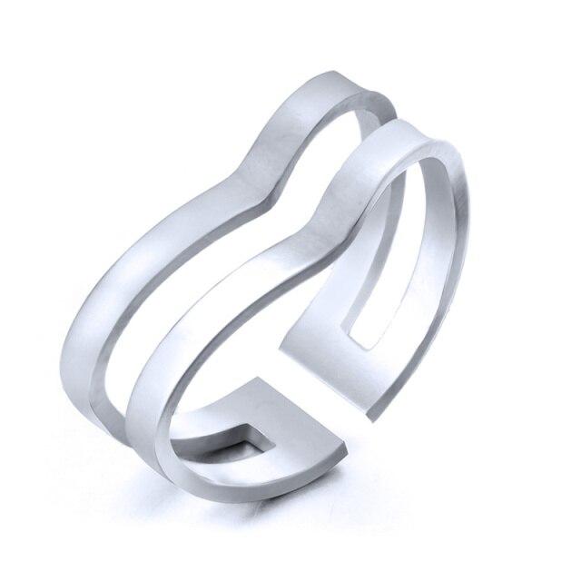 Gold Tone Silver Tone Color Latest Women Trendy Stylish Stainless Steel Geometric Smooth Waves Rings Open Finger Rings Jewelry Trend RingsFashion