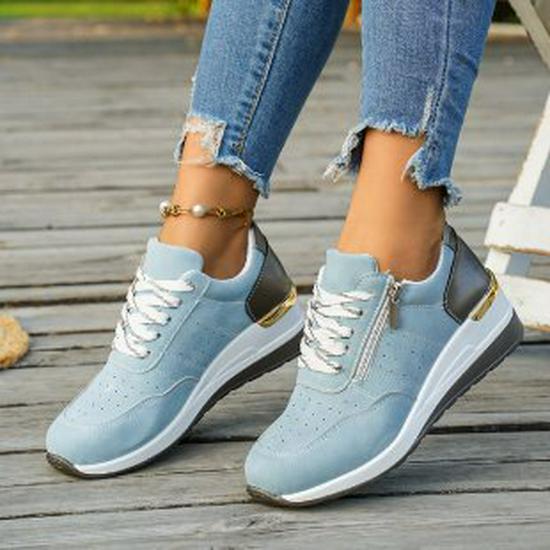 European & American Wedge Heel Fashion Sneakers: Versatile, Plus-Size, Color Block, Thick Sole Casual Shoes for Women