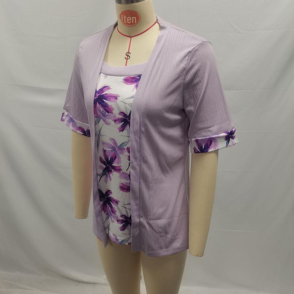 Summer 2024 European American Printed Two-piece Short-sleeved T-shirt for Women