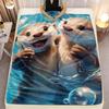 1pc Two Otters In Water Blanket - Lightweight Flannel Soft Warm All-Season Throw, Charming Digital Print for Sofa Bed Travel Camping Living