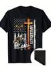 Men's & Women's Heavy-Duty Welder T-Shirt - Retro American Flag Workwear with Welding Sparks, Crossed Rods & Christian Symbolism Design - Short Sleeve