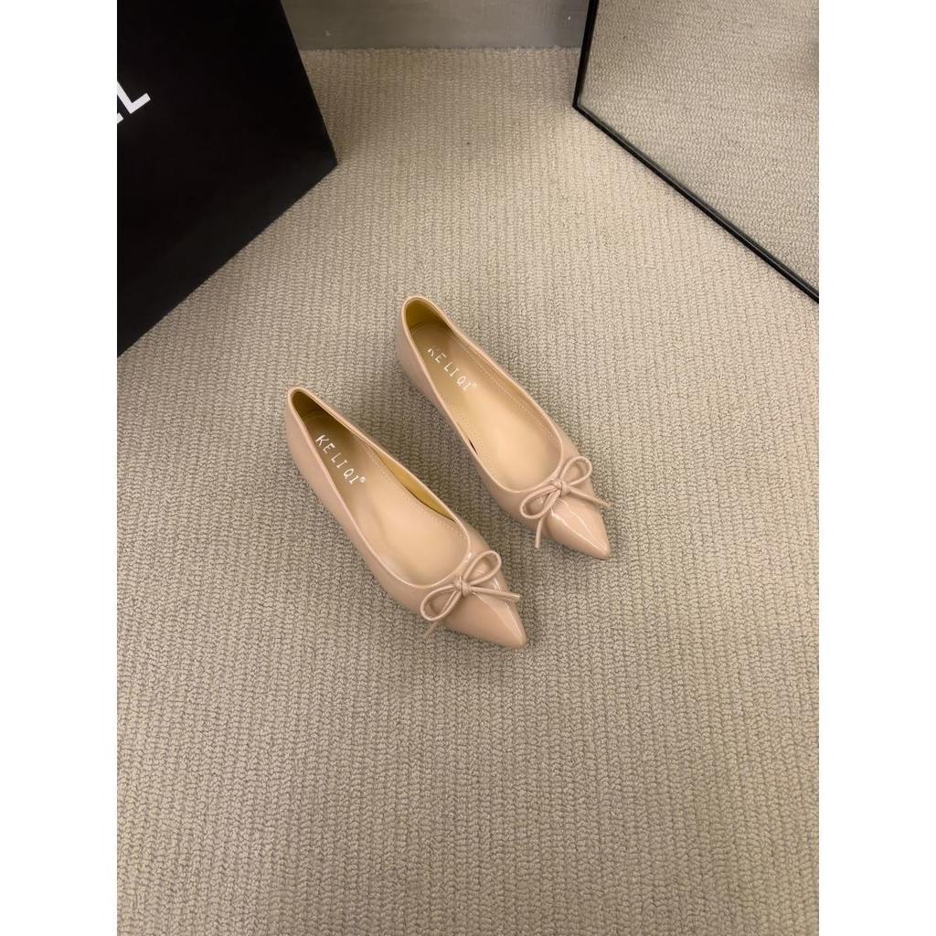 Pointed Small Commuter Single Shoes Women's Spring 2025 New Bow Super Versatile Soft Sole Red Mary Jane Shoes