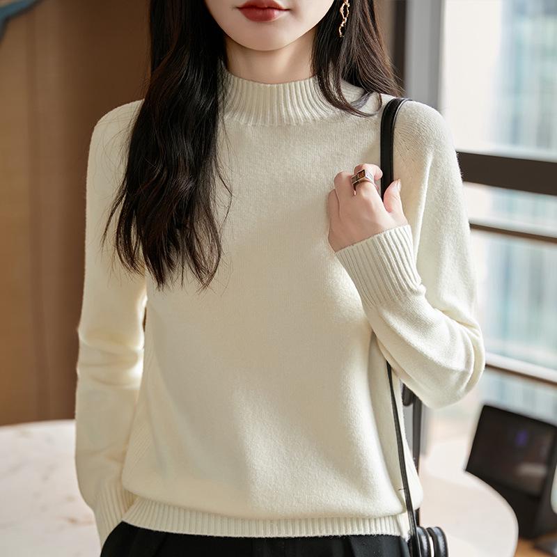 Women's Extra Thick Seamless Knitted Sweater - One-Piece, Half-High Neck, Long Sleeve, Loose Fit, Slimming Base Layer, 2025 Design