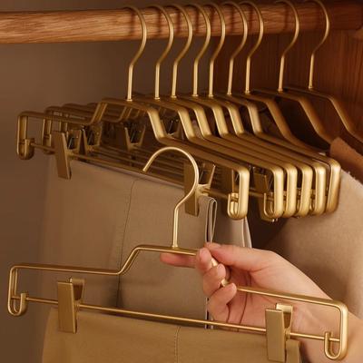 5pcs Pants Racks Luxury Trousers Storage Hangers Anti-slip Cloth Drying Rack Aluminum Alloy Wardrobe Space Saver Pants Organizer