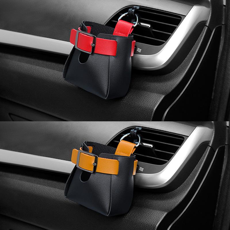 Car Storage Bag Air Vent Dashboard Tidy Hanging Leather Organizer Box Glasses Phone Holder Storage Organizer Car Accessories