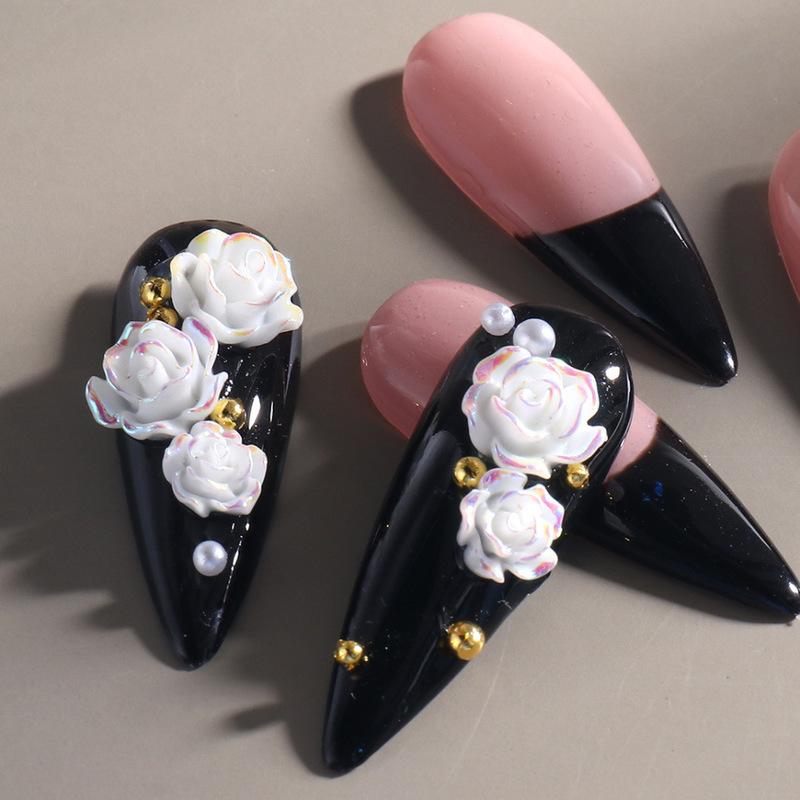 White Aurora Camellia Nail Art Jewelry Acrylic Resin Flowers Design Elegant Wedding Charms Accessories Rhinestone Decor