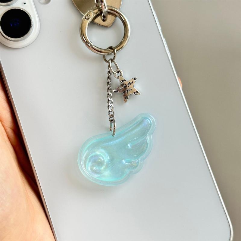 Sweet Bright Color Resin Keychain Angel Wing And Star Design Trendy Gift For Teen Girls Lightweight Decors