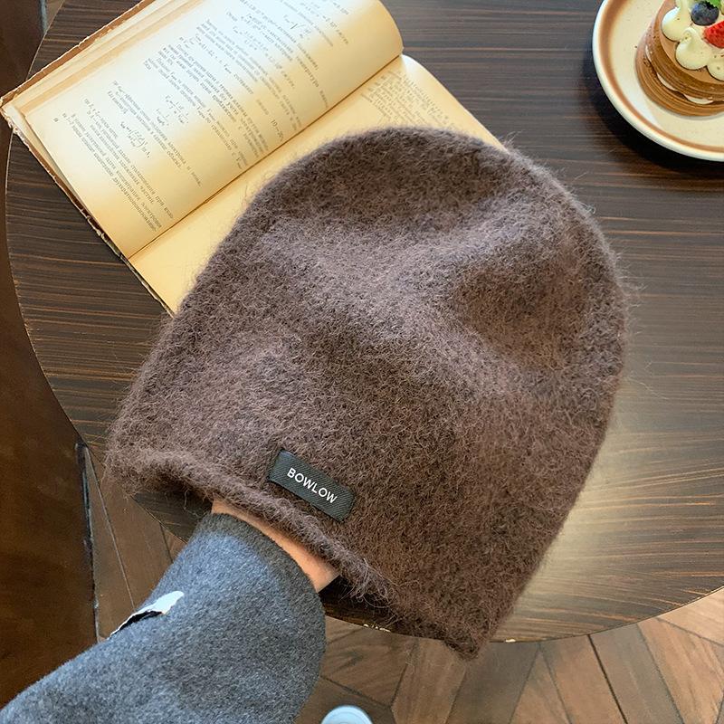 

Labeled Curled Edge Pile Hat for Women in Autumn and Winter Large Head Circumference Retro Knitted Hat Small Face Small Warm Baotou Cold Hat M（56-58cm）