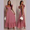 Women's Retro French Plaid Short-sleeved Dress with Ruffle Edge, Waist and Thin Dress