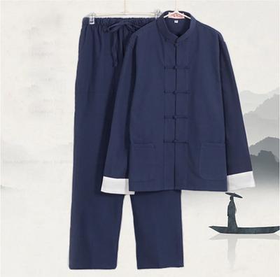 Tradycyjny chiński styl męski bawełniany lniany top spodnie Hanfu Tang garnitur Kung Fu Tai Chi jednolity orientalny zestaw ubrań modowych