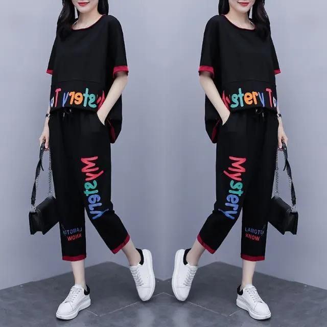 Women's Summer Fashion Two-piece Large Size Loose Korean Casual Sportswear Suit
