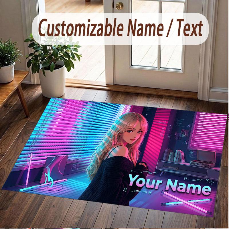 Custom Name Crystal Velvet Rug,Sabrina Carpenter Comfortable Anti Slip Floor Mat For Room Decoration