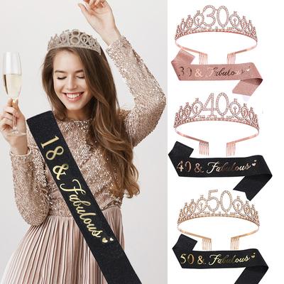 Moda Europea y Americana Aleación Cristal Corona de Cumpleaños Correa para el Hombro Correa de Etiqueta Fiesta de Cumpleaños Tocado Cinturón Banda