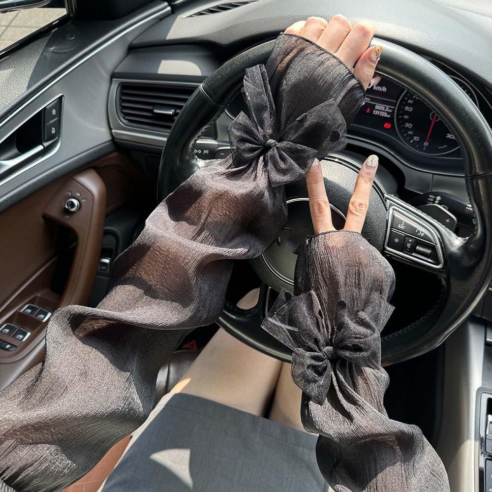 2pcs/set Thin Bow Gauze Sleeves Sun Protection Yarn Arm Sunscreen Covers  Outdoor