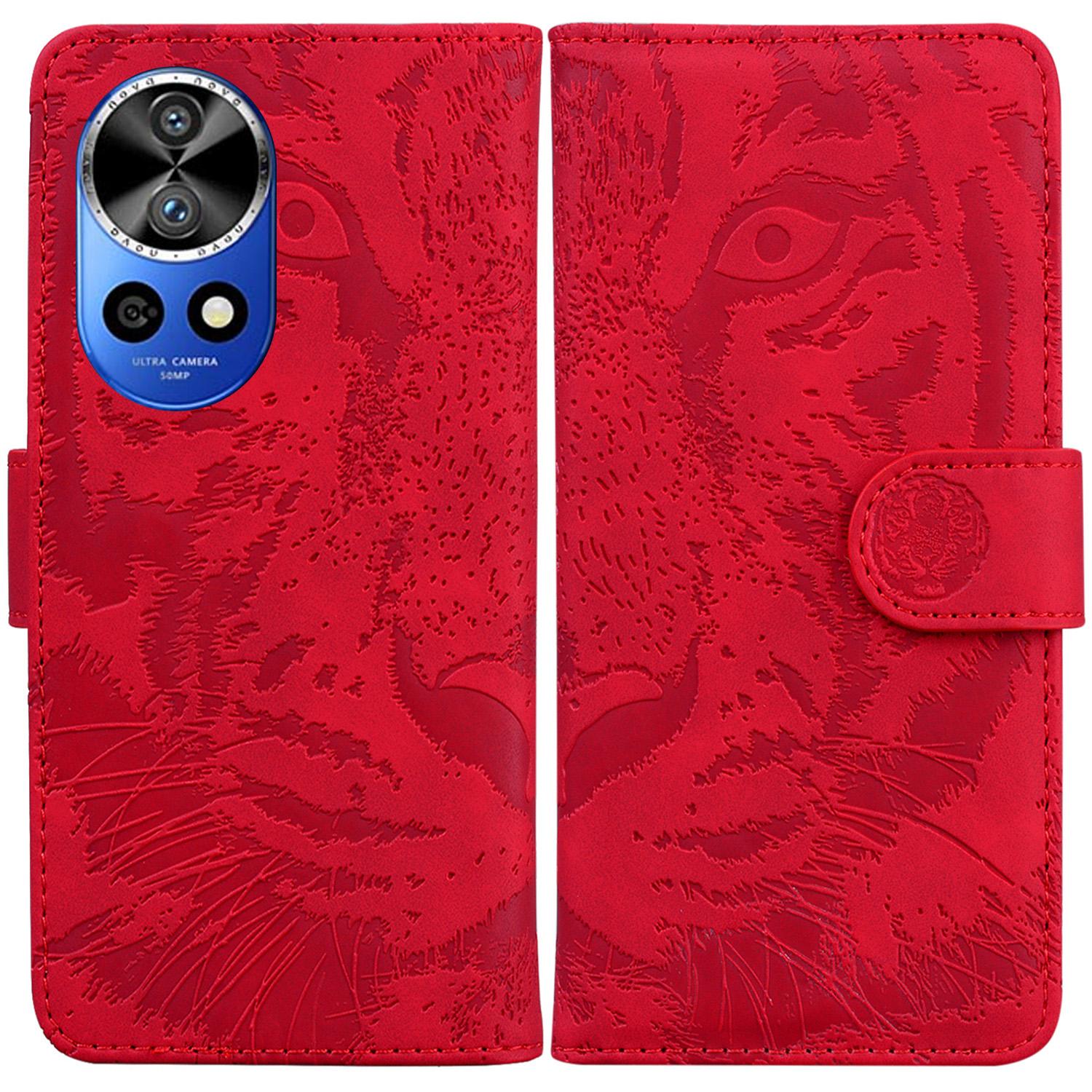 

For Huawei nova 12 Pro 5G/12 Ultra 5G Stand Case Tiger Imprint Leather Phone Cover Red