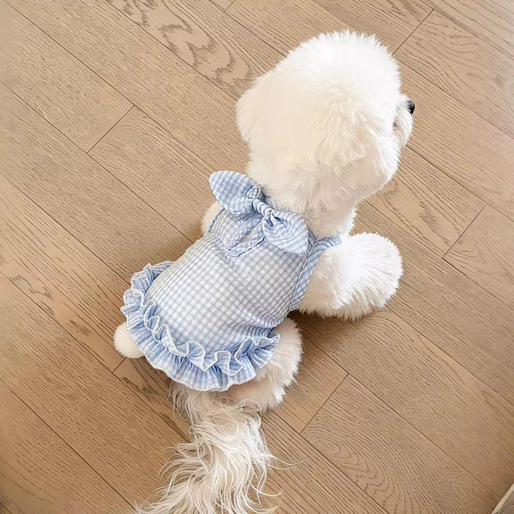 Ruffle Edge Dog Skirt Bow Decor Dog Harness Vest Cute Style Pet Dog Dress  Spring Summer
