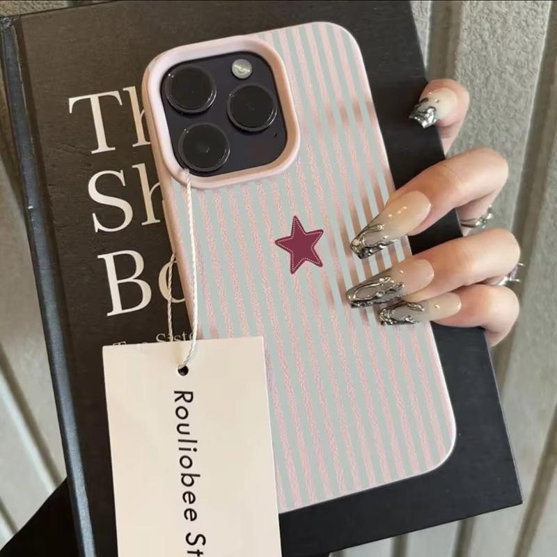 Blue Striped Star Pattern Phone Case For iPhone 17 Pro Max 16 Plus 15 Pro 14 13 12 11 XS XR 17Air Silicone Soft Cover